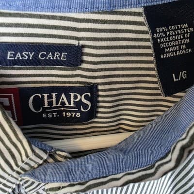 CHAPS Men's Large Green Striped Button-Down Long Sleeve Dress Shirt - Thumbnail 4