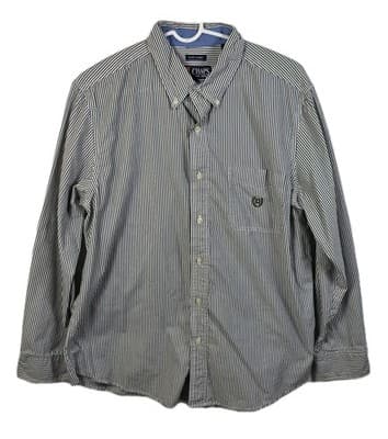 CHAPS Men's Large Green Striped Button-Down Long Sleeve Dress Shirt - Image 1