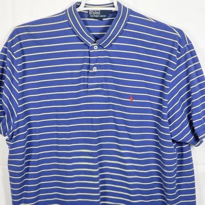 Polo Ralph Lauren Men's XXL Blue / White Striped Short Sleeve Shirt - Thumbnail 2