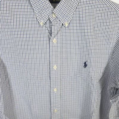 PoloRalph Lauren Men's Medium Blue Check Classic Fit Long Sleeve Button Down - Thumbnail 3