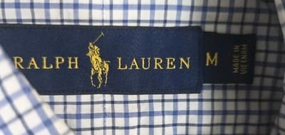 PoloRalph Lauren Men's Medium Blue Check Classic Fit Long Sleeve Button Down - Thumbnail 4