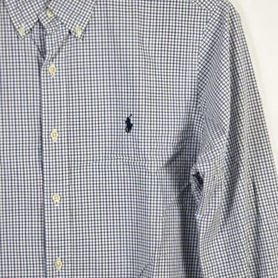 PoloRalph Lauren Men's Medium Blue Check Classic Fit Long Sleeve Button Down - Thumbnail 2