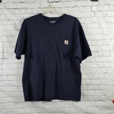 Carhartt Men's Large Loose Fit Navy Blue Round Neck Pocket Logo Shirt - Image 1
