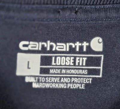 Carhartt Men's Large Loose Fit Navy Blue Round Neck Pocket Logo Shirt - Thumbnail 3