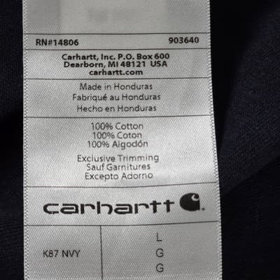 Carhartt Men's Large Loose Fit Navy Blue Round Neck Pocket Logo Shirt - Thumbnail 4