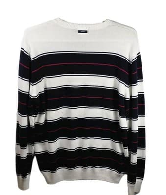 Nautica Men's XL White V-Neck Knit Long-Sleeve Striped Sweater - Thumbnail 6