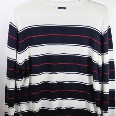 Nautica Men's XL White V-Neck Knit Long-Sleeve Striped Sweater - Thumbnail 7