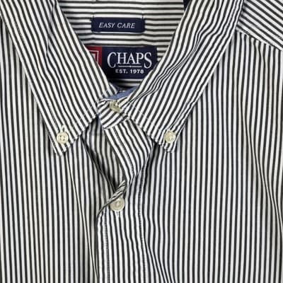 CHAPS Men's Large Green Striped Button-Down Long Sleeve Dress Shirt - Thumbnail 3