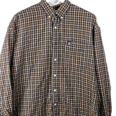 Chaps Performance Men's Large Brown/ Red Plaid Flannel Button Down Shirt - Thumbnail 2