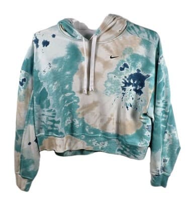 Nike Tye Dye Hoodie 1X Preowned Crop Teal White Womens - Image 1
