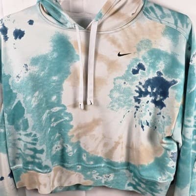 Nike Tye Dye Hoodie 1X Preowned Crop Teal White Womens - Thumbnail 2