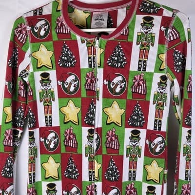 Buc-ees Youth Large Christmas Pajamas PJ Waffle Knit Zip One Piece RN # 1091689 - Thumbnail 2