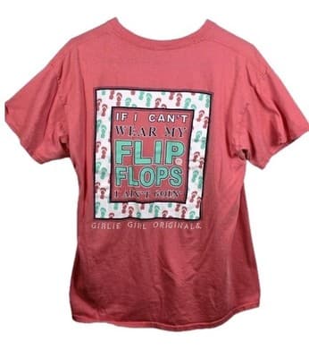 Girlie Girl's Women's Large Coral " Flip Flops' Short Sleeve T-Shirt - Thumbnail 6
