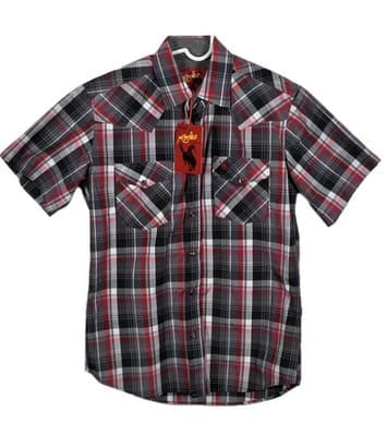 Rodeo Clothing Co Men's Small Red Plaid Western Pearl Snap Long Sleeve Shirt - Image 1