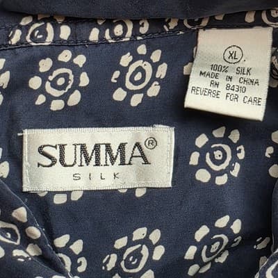 Summa Men's XL Blue Fish Floral 100% Silk Short Sleeve Button Up Shirt RN 81340 - Thumbnail 3