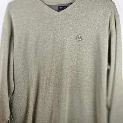 Izod Men's Tan XL V-Neck Sweater - Thumbnail 2