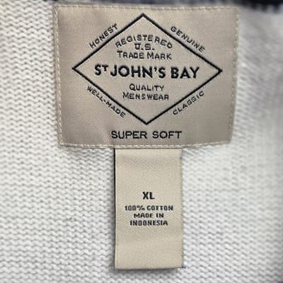 St John's Bay Men's Large Blue & White Long Sleeve Sweater - Thumbnail 3