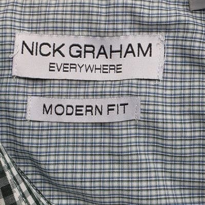 Nick Graham Men's 15.5- 32/33 Green & White Checkered Long Sleeve Shirt - Thumbnail 3