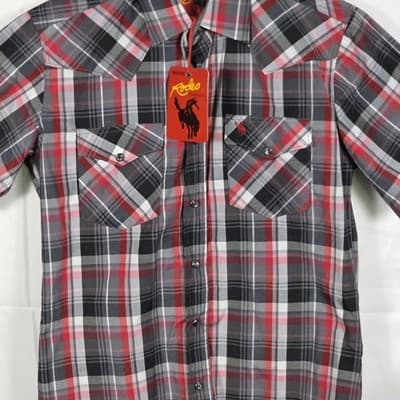 Rodeo Clothing Co Men's Small Red Plaid Western Pearl Snap Long Sleeve Shirt - Thumbnail 2