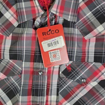 Rodeo Clothing Co Men's Small Red Plaid Western Pearl Snap Long Sleeve Shirt - Thumbnail 3