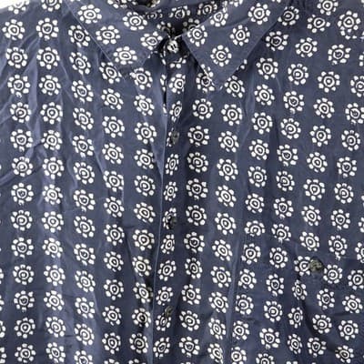 Summa Men's XL Blue Fish Floral 100% Silk Short Sleeve Button Up Shirt RN 81340 - Thumbnail 2