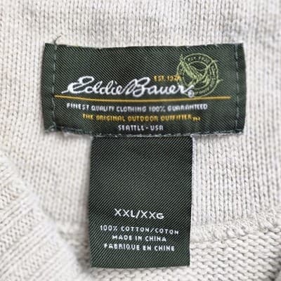Vintage Eddie Bauer Men's XXL Beige Cotton Pullover Sweater - Thumbnail 3