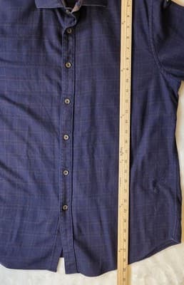 James Tattersall Men's Large XL London Blue Plaid Long Sleeve Shirt with Fraying - Thumbnail 7