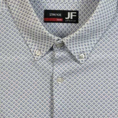 JF Ferrar Men's XL 34-35 Blue & White Hexagon Long Sleeve Shirt - Thumbnail 2