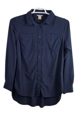 Duluth Trading Women's Medium Navy Blue Long Sleeve Button Down Shirt - Image 1