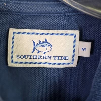 Southern Tide Men's Medium Blue Embroidery Logo Short Sleeve Polo Shirt - Thumbnail 3