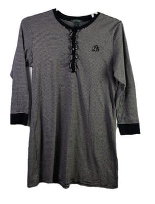 Lauren Ralph Lauren Women's XL Black & White Stripe Pajama Shirt - Image 1