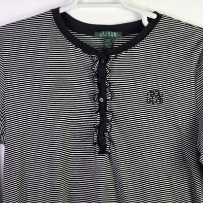 Lauren Ralph Lauren Women's XL Black & White Stripe Pajama Shirt - Thumbnail 2
