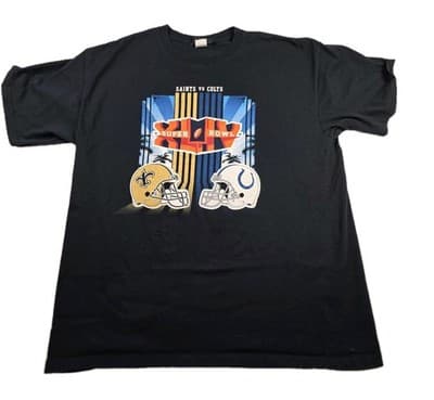 Reebok Men's Medium Black Super Bowl XLIV Saints Vs Colts Short Sleeve T- Shirt - Image 1