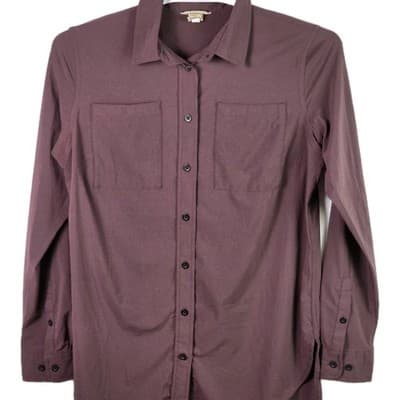 Duluth Trading Flexcellence Womens Large Maroon Long Sleeve Button Down - Thumbnail 2