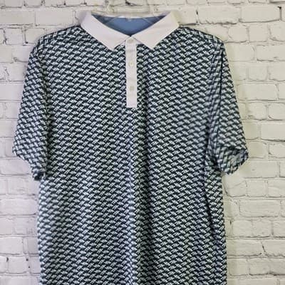 RHONE Men's XL Green Dark Indigo Geometric Preformance Stretch Golf Shirt - Thumbnail 2
