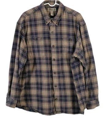 Duluth Trading Co Men's XL Brown & Blue Plaid Long Sleeve Flannel Shirt - Image 1