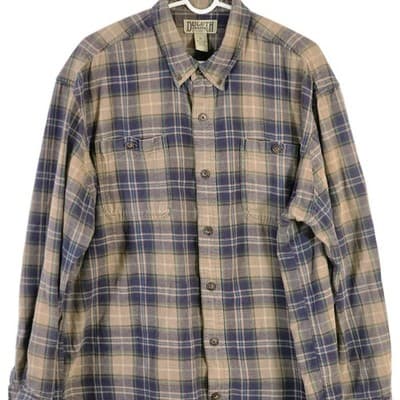 Duluth Trading Co Men's XL Brown & Blue Plaid Long Sleeve Flannel Shirt - Thumbnail 2