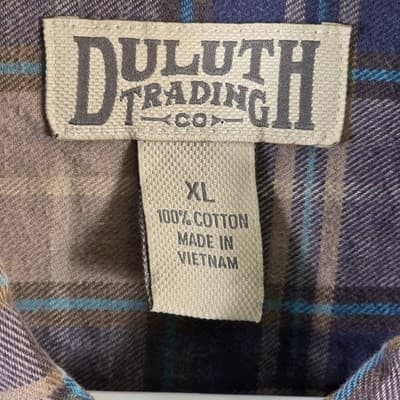 Duluth Trading Co Men's XL Brown & Blue Plaid Long Sleeve Flannel Shirt - Thumbnail 3
