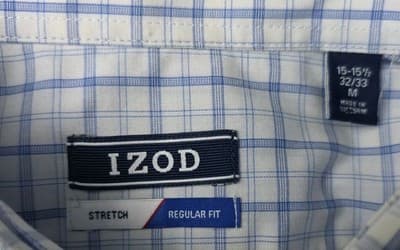 Izod Men's Medium 15-15.5 /32-33 White Striped Button-Down Long Sleeve Shirt - Thumbnail 3