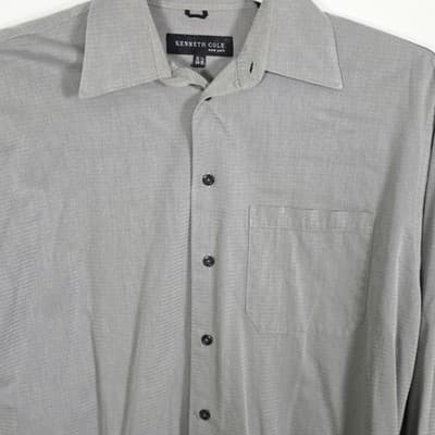 Kenneth Cole Men's Gray 15 1/2 -34-35 Long Sleeve Button Down Shirt - Thumbnail 2