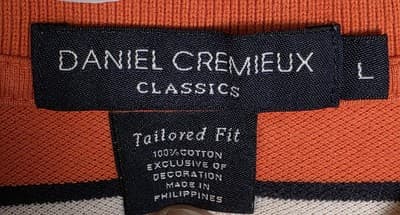 Daniel Cremieux Men's Large Tailor Fit Orange and White Long Sleeve Polo Shirt - Thumbnail 3