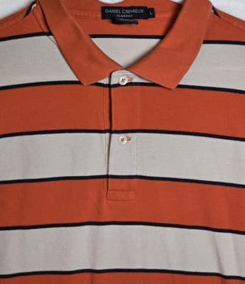Daniel Cremieux Men's Large Tailor Fit Orange and White Long Sleeve Polo Shirt - Thumbnail 2