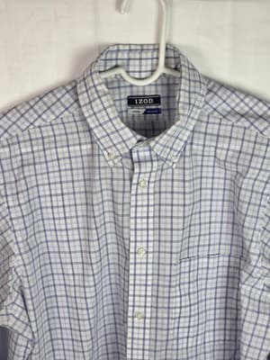 Izod Men's Medium 15-15.5 /32-33 White Striped Button-Down Long Sleeve Shirt - Thumbnail 2