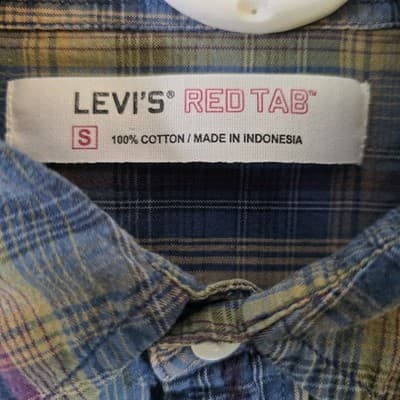 Levi's Red Tab Men's Small Blue & Green Plaid Button Down Long Sleeve Shirt - Thumbnail 4