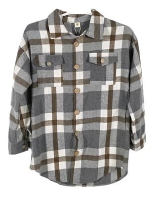 *NWT* Genjun Womens Small Plaid Button Up Shirt With Side Pockets - Image 1
