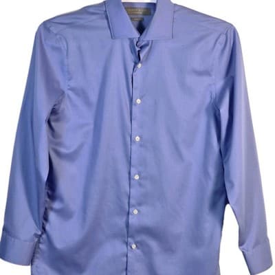 Perry Ellis Men's 15.5/32-33 Slim Fit Blue Long Sleeve Button Up Shirt - Thumbnail 2