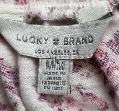 Lucky Brand Women’s Medium Pink White Floral SS Ruched Neck Button Down Top - Thumbnail 3