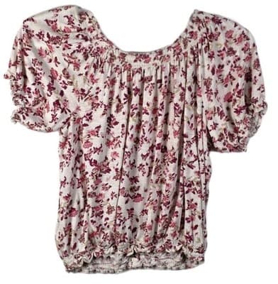 Lucky Brand Women’s Medium Pink White Floral SS Ruched Neck Button Down Top - Thumbnail 6