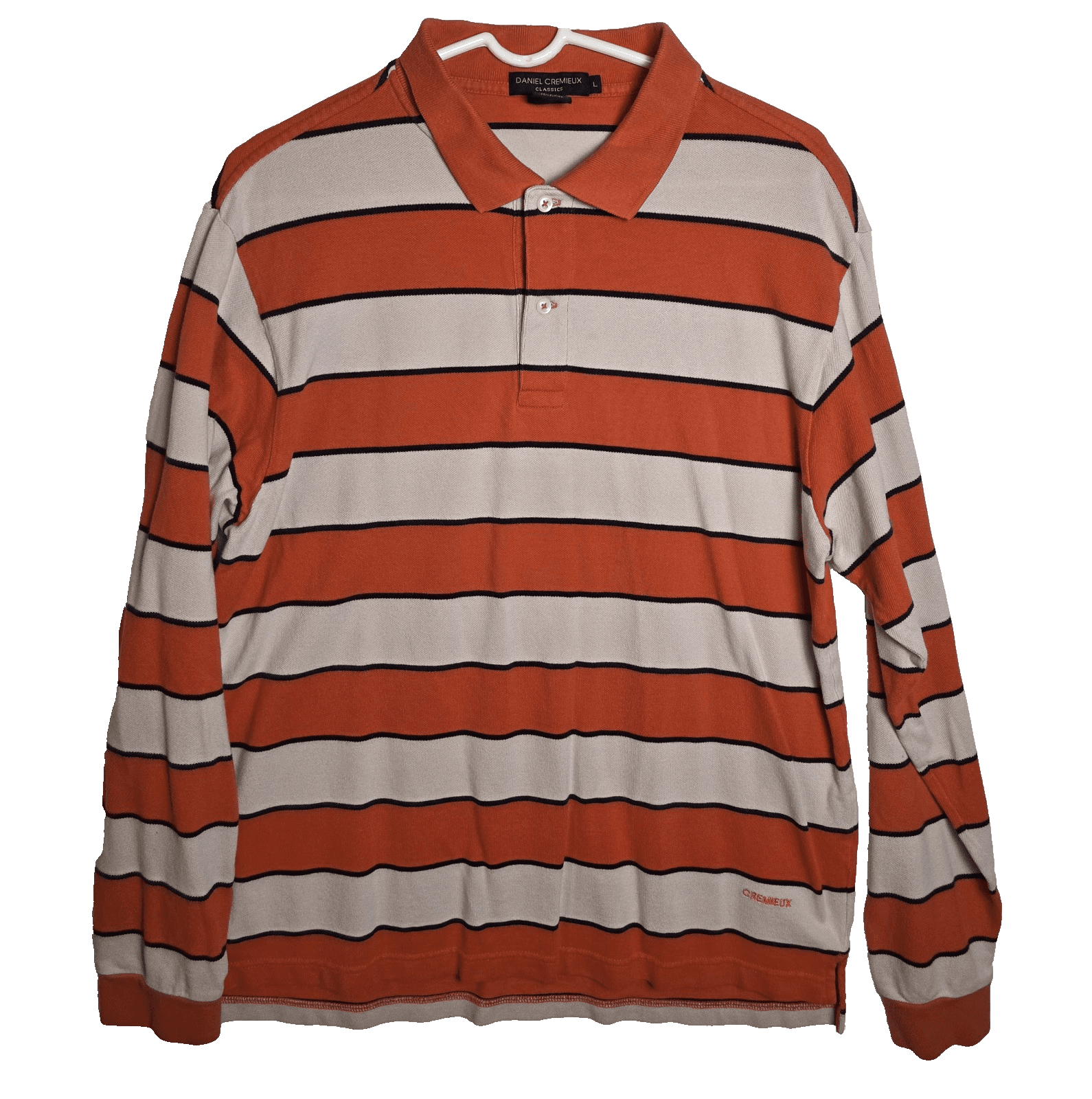 Daniel Cremieux Men's Large Tailor Fit Orange and White Long Sleeve Polo Shirt - Image 1