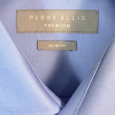 Perry Ellis Men's 15.5/32-33 Slim Fit Blue Long Sleeve Button Up Shirt - Thumbnail 3